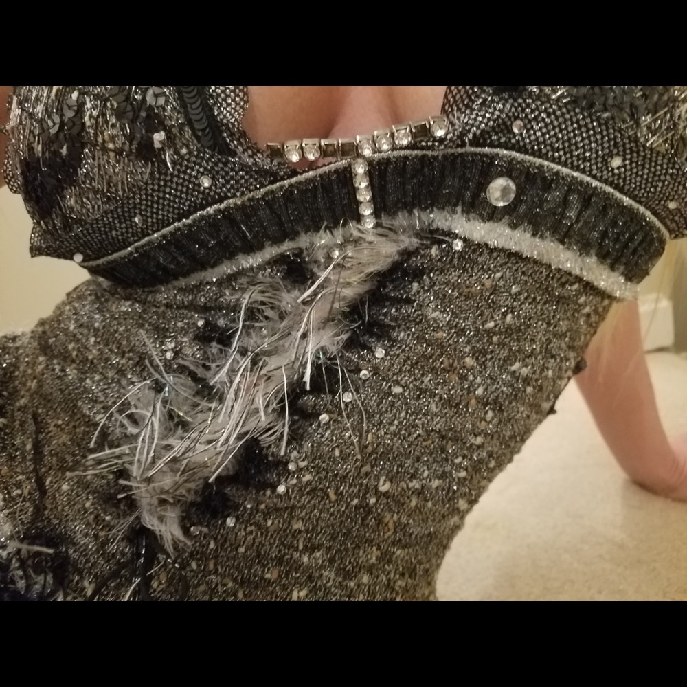 HANDMADE GRAY MINI TASSLE DRESS-BACKLESS - Picture 7 of 8
